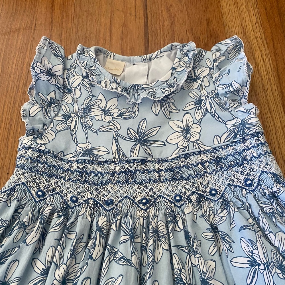 Bordino Smocked Floral Blue Kids Formal Dress - Picture 2 of 8